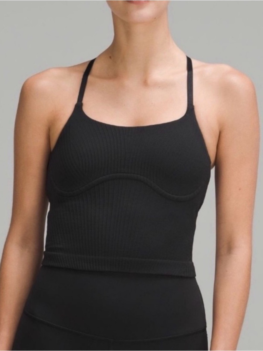 Lululemon Black Strappy Seamless Yoga Shelf Tank Top Size 6